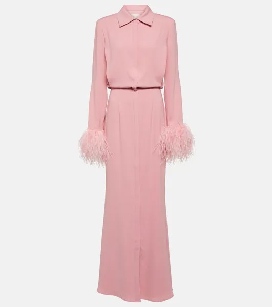 Платье-рубашка из крепа с отделкой перьями Roland Mouret, розовый