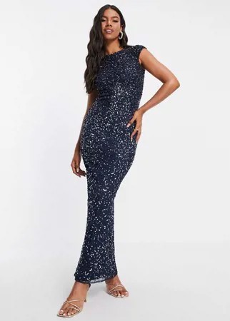 Темно-синее платье макси с отделкой Lace & Beads-Темно-синий