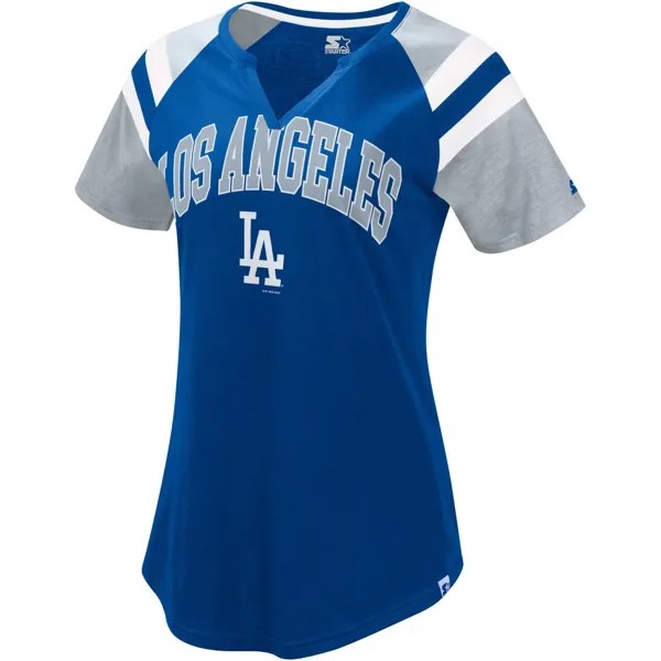 Женская стартовая футболка королевского/серого цвета Los Angeles Dodgers Game с вырезом реглан Starter