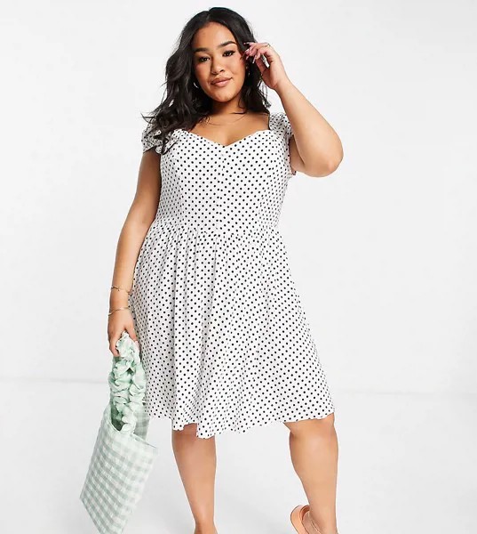 Черно-белое чайное платье в горошек в стиле 90-х ASOS DESIGN Curve-Многоцветный