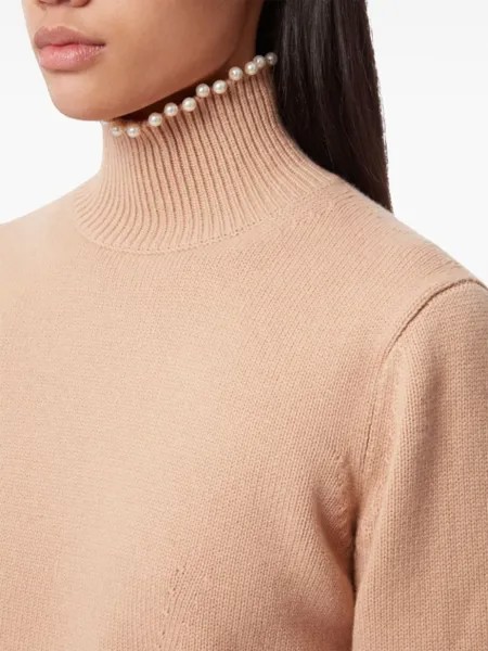 Nina Ricci джемпер из смесовой шерсти с вышивкой бисером, нейтральный цвет