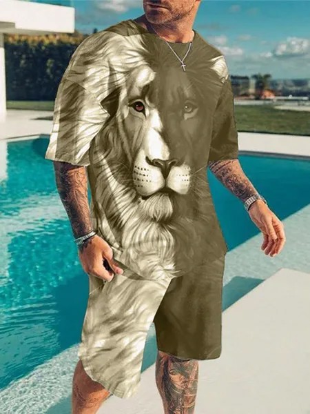 Мужская футболка с короткими рукавами и принтом льва Manfinity LEGND, коричневый