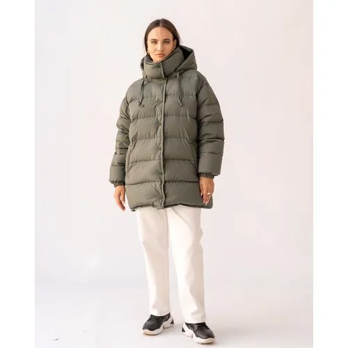 Куртка  Modress зимняя, силуэт свободный, капюшон, карманы, размер 64, хаки