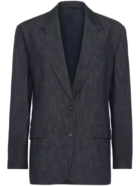 Brunello Cucinelli однобортный пиджак из денима, синий