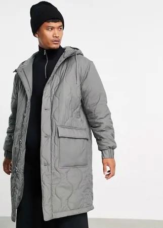 Серая стеганая куртка-парка с узором в форме луковицы ASOS DESIGN-Серый