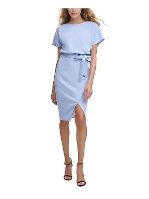 KENSIE Женское светло-голубое платье-блузон с рукавами «летучая мышь» и искусственным запахом 8
