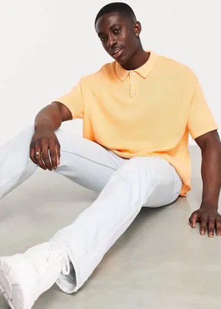 Трикотажная футболка-поло персикового цвета ASOS DESIGN-Розовый цвет