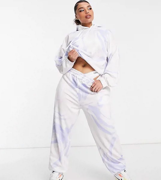 Oversized-джоггеры с фиолетовым мраморным принтом от комплекта ASOS DESIGN Curve-Многоцветный