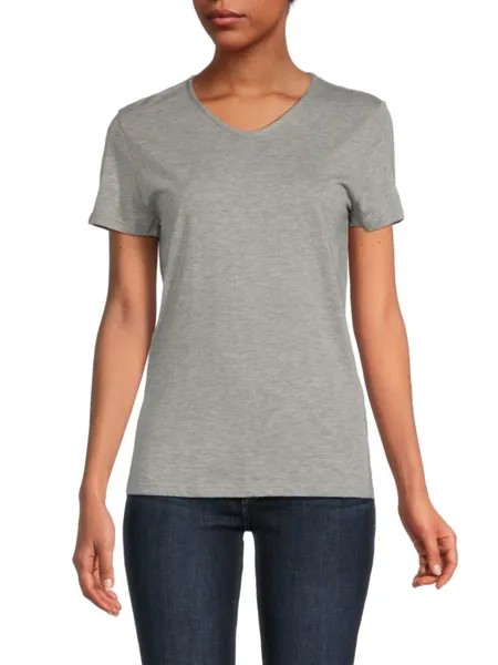 Футболка с принтом и V-образным вырезом Saks Fifth Avenue, цвет Oyster Grey