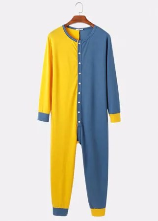 Мужские контрастные пэчворк Loungewear Crew Шея Comfy Комбинезон
