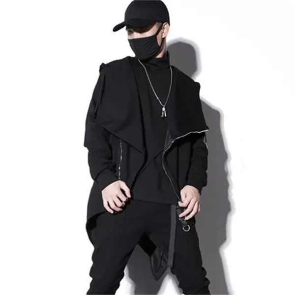 Асимметричное повседневное пальто с капюшоном Новая модная мужская осенне-зимняя Корейская индивидуализированная ветровка в стиле хип-хоп