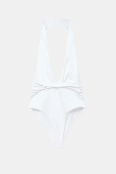 Боди Pull&Bear Draped Halter, белый