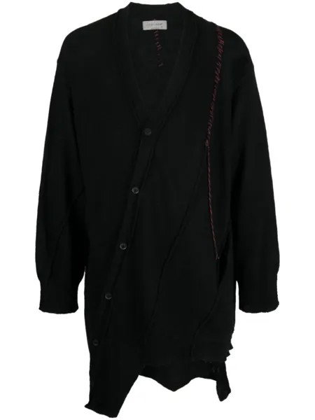Шерстяной кардиган с контрастной строчкой Yohji Yamamoto, черный