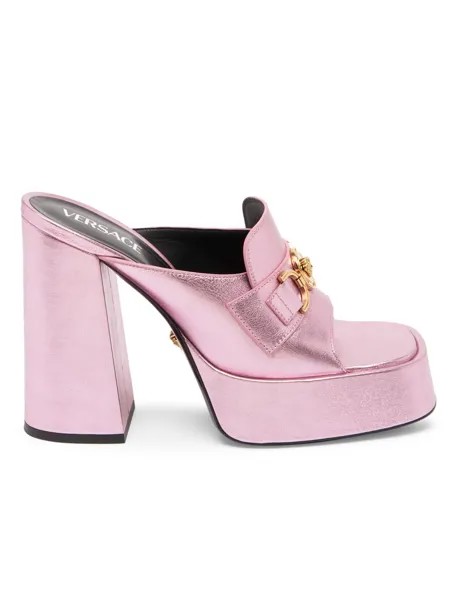 Кожаные сандалии La Vacanza 120MM на платформе с эффектом металлик Versace, розовый