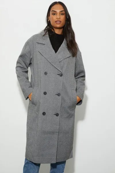 Длинное пальто с узором «в елочку» Dorothy Perkins, серый