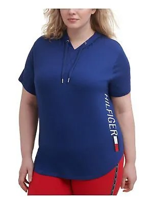 TOMMY HILFIGER SPORT Женская темно-синяя футболка с капюшоном и логотипом с закругленным краем, плюс 2X