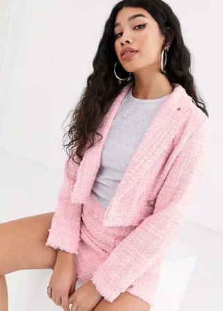 Укороченный розовый пиджак с карманами Bershka