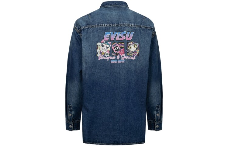 Рубашка унисекс деним синяя Evisu, синий