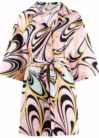 Emilio Pucci платье-рубашка с поясом и принтом Onde