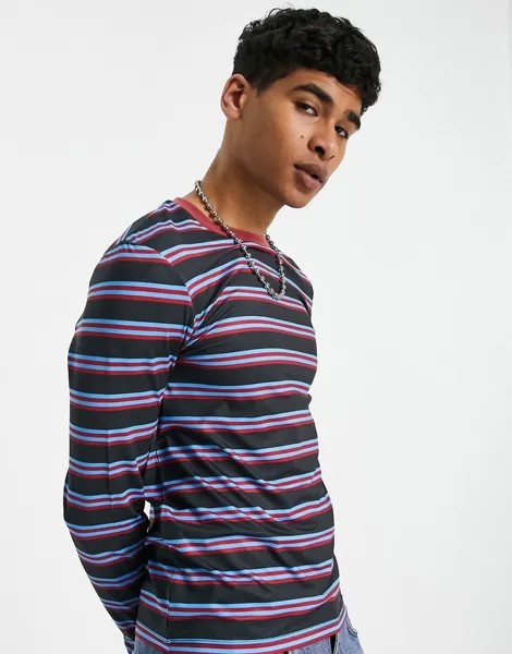 Серо-синий лонгслив в полоску зауженного кроя ASOS DESIGN-Фиолетовый цвет