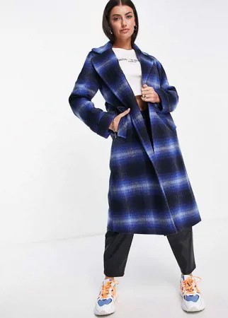 Пальто с запахом из материала с добавлением шерсти в синюю клетку Helene Berman-Голубой