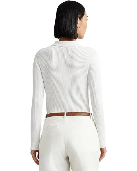 Свитер LAUREN Ralph Lauren Petite Rib-Knit Long-Sleeve Polo Cardigan, белый