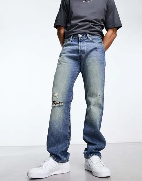 Оригинальные джинсы прямого кроя Levi's 501 '93 синего цвета с потертостями