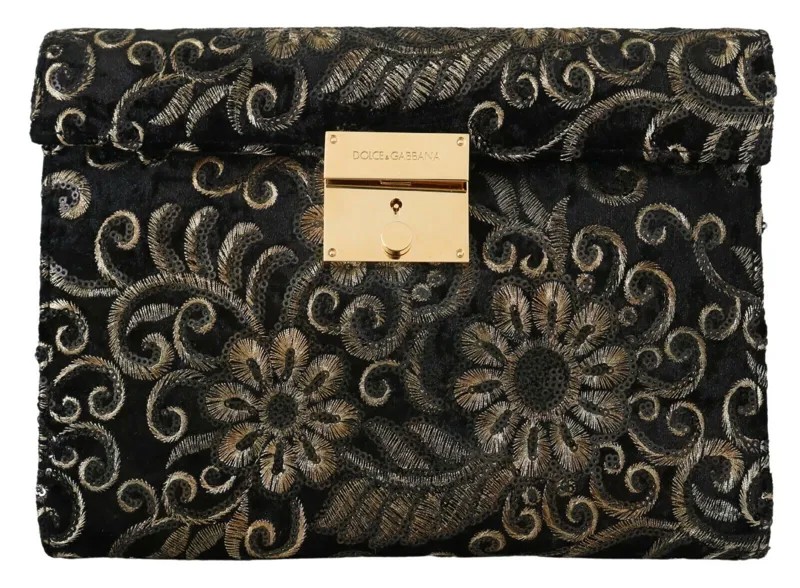 Сумка DOLCE - GABBANA Портфель для документов Черный кожаный с блестками Ricamo Рекомендуемая розничная цена 2200 долларов США