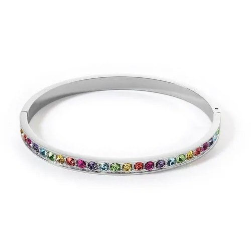 Жесткий браслет Coeur de Lion, кристаллы Swarovski, кристалл, 1 шт., размер 19 см, размер one size, серебристый, серый