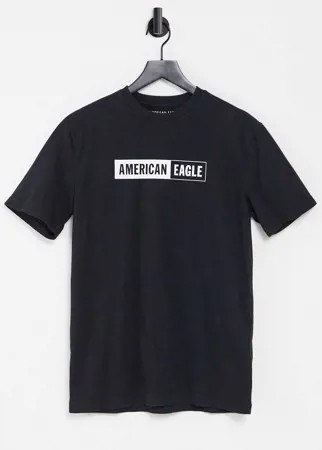 Черная футболка с логотипом-рамкой спереди American Eagle-Черный цвет