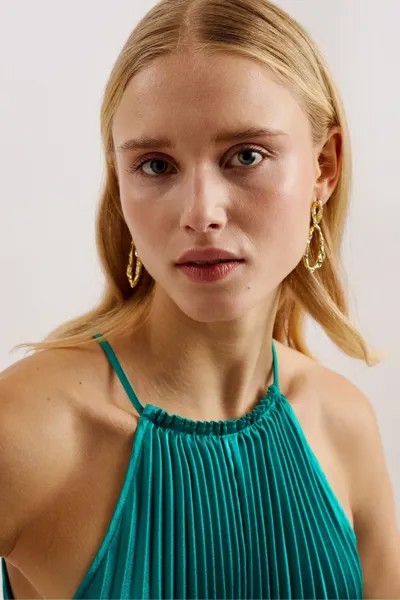 Плиссированное платье миди Melike с вырезом через шею Ted Baker, зеленый