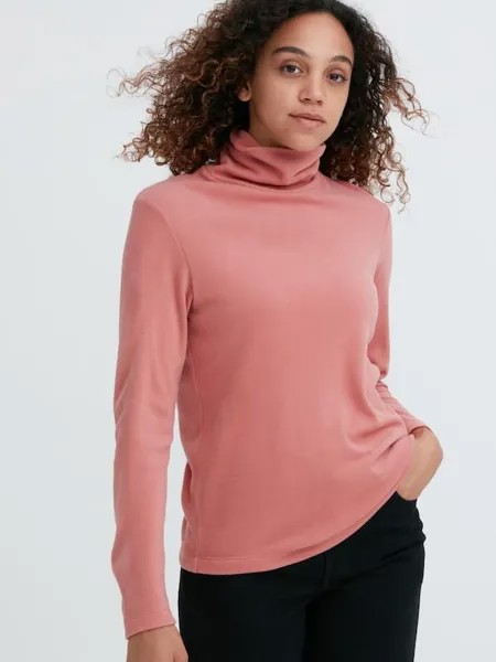 Водолазка из флиса heattech Uniqlo, розовый