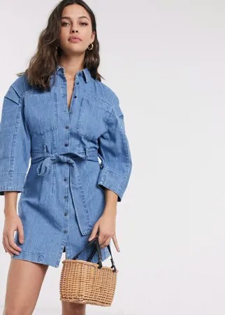 Мягкое джинсовое платье-рубашка мини ASOS DESIGN-Синий