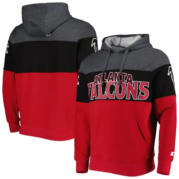Мужской пуловер с капюшоном Heather Charcoal/Red Atlanta Falcons Extreme Starter