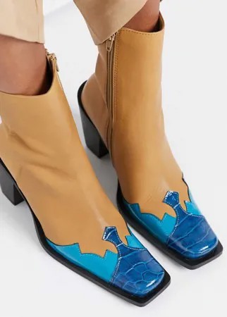 Светло-коричневые кожаные ботинки в стиле вестерн с контрастным синим носком E8 - Miista Elodie-Многоцветный