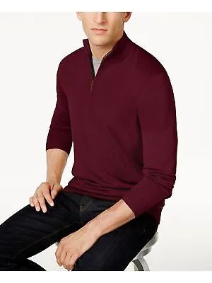 CLUBROOM Мужской темно-бордовый шерстяной пуловер с молнией на четверть молнии, свитер S