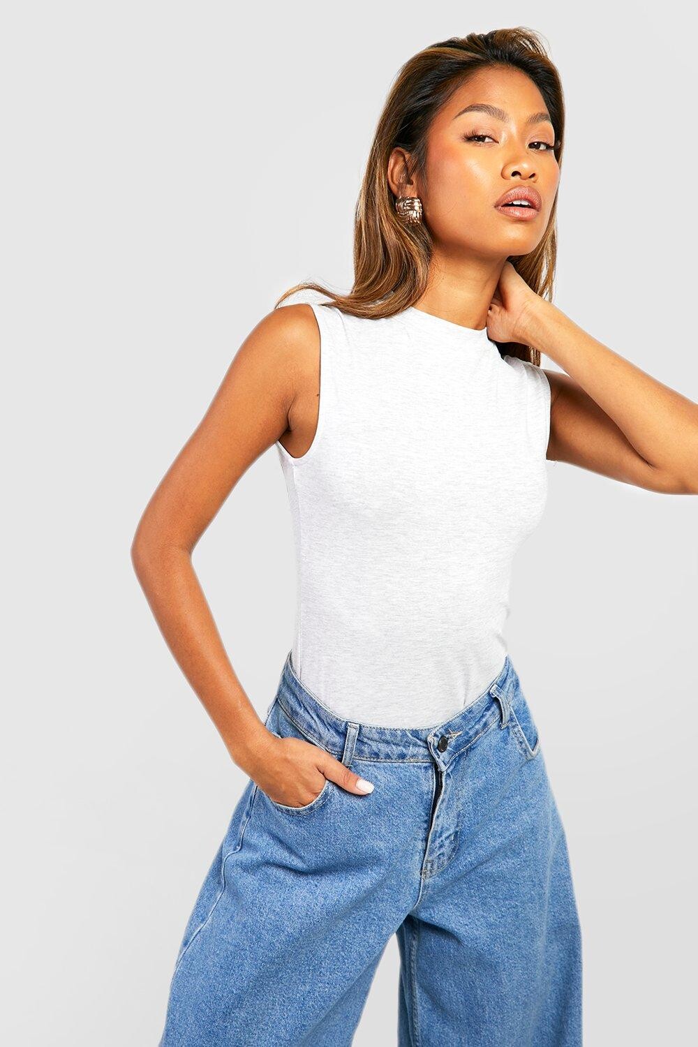 Базовое боди из хлопка с высоким воротом Boohoo, серый