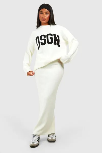 Комплект из вязаного джемпера и макси-юбки Dsgn с круглым вырезом boohoo, белый