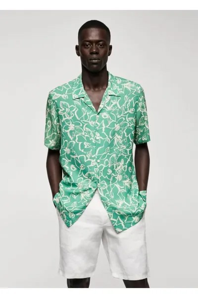 Струящаяся рубашка с цветочным принтом Mango, зеленый