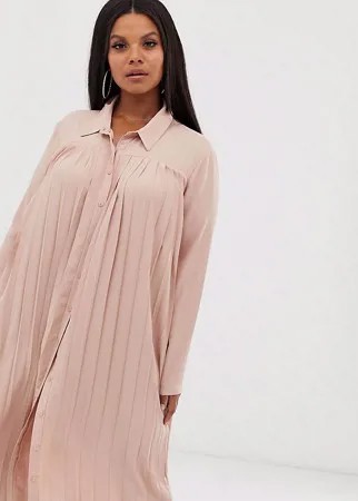 Розовое плиссированное платье-рубашка миди ASOS DESIGN Curve-Розовый