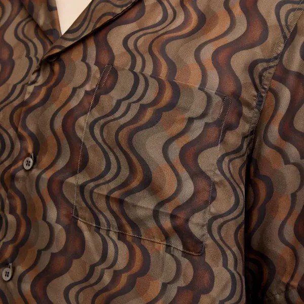 Dries Van Noten Шелковая отпускная рубашка Carltone, коричневый