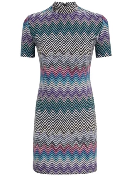 Missoni платье мини с короткими рукавами и узором зигзаг, зеленый