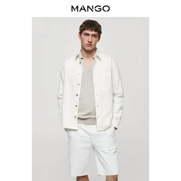 Сезон скидок, мужская куртка MANGO, весна 2024, новая смесь хлопка и льна, классический воротник с металлической пуговицей, бежевый
