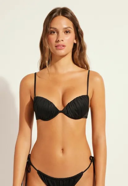 Верх бикини Shiny Calzedonia, черный с блестящим атласом черного цвета