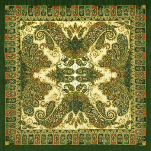 Платок Павловопосадская платочная мануфактура,125х125 см, зеленый, желтый