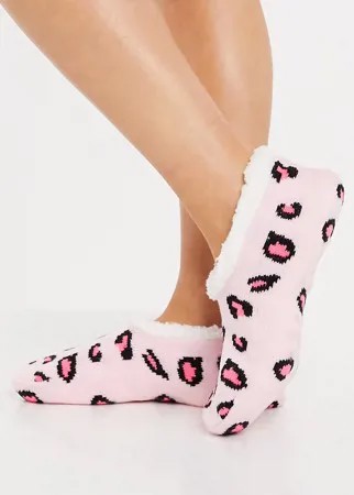 Розовые пушистые носки с леопардовым принтом Brave Soul-Розовый цвет