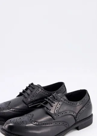 Черные броги в строгом стиле на шнуровке для широкой стопы Truffle Collection-Черный цвет