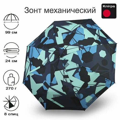 Зонт Knirps, голубой, зеленый, черный