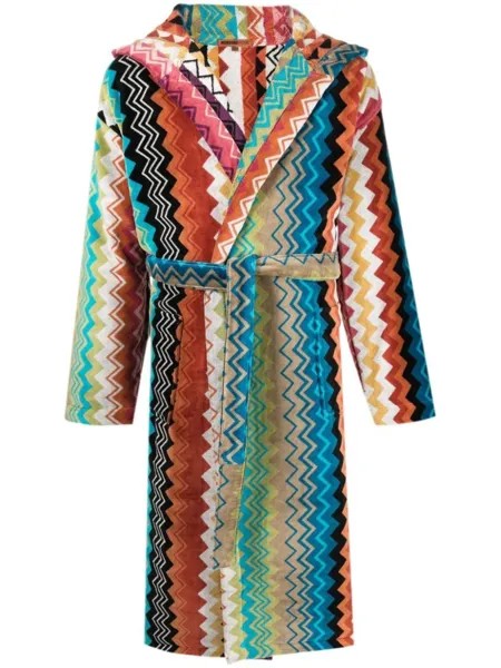 Missoni Home халат Giacomo с капюшоном и поясом, синий