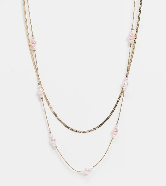 Золотистое ожерелье из цепочек в несколько рядов с розовым жемчугом Reclaimed Vintage Inspired-Серебристый